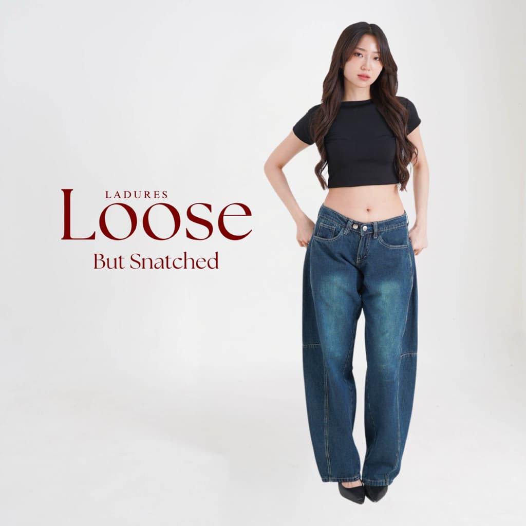 LADURES - Hailey Barrel Jeans - Low Waist Rise Denim  Celana Wanita Loose Panjang 5