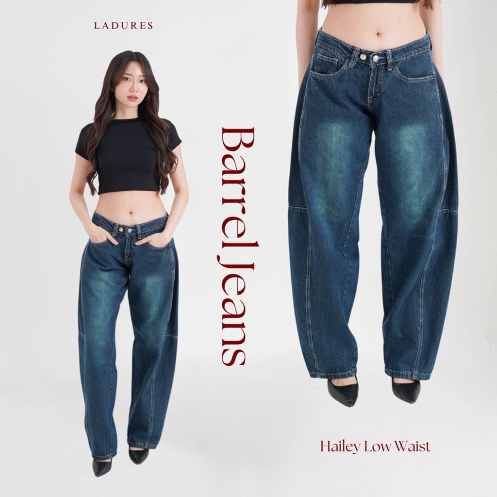 LADURES - Hailey Barrel Jeans - Low Waist Rise Denim  Celana Wanita Loose Panjang 1